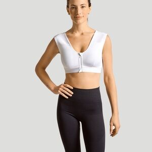 Tommie Copper Sleek White Zip Up Shoulder Sports Bra Size 3X Support